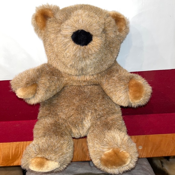 Gund brown fuzzy Bear 1982 vintage SOFT PLUSH sitting 10” tall black nose & eyes - Picture 10 of 13